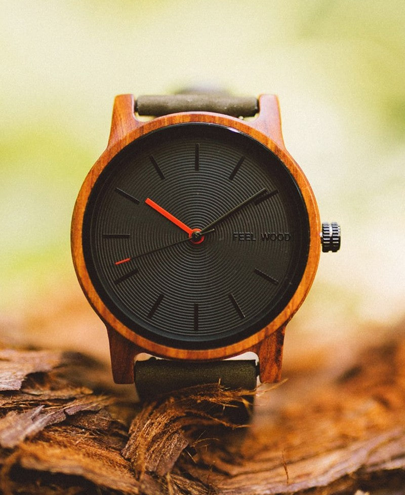 Wooden watch Black Sonder Green Forest 40 mm